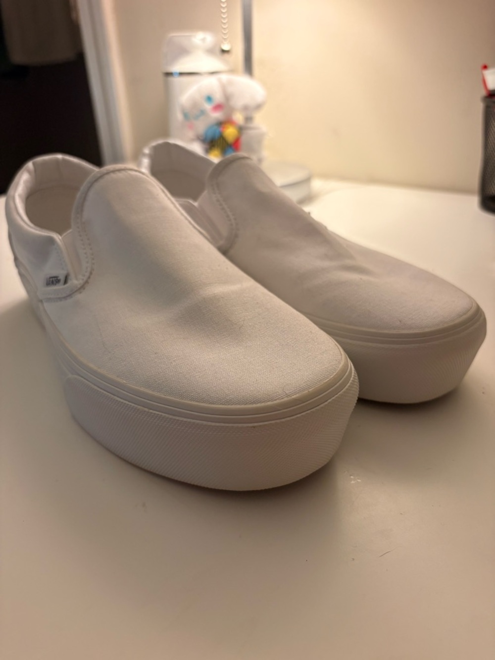 Vans White Slip-On Platform Canvas Sneakers